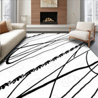 Minimalist Black White Scribble Lines Rug