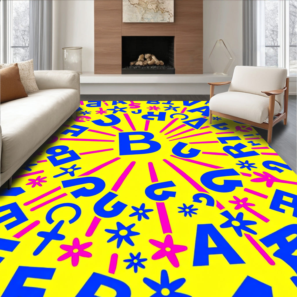 Yellow Blue Pink Alphabet Burst Rug