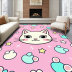 Cute Pink Cat Stars Magical Creatures Rug