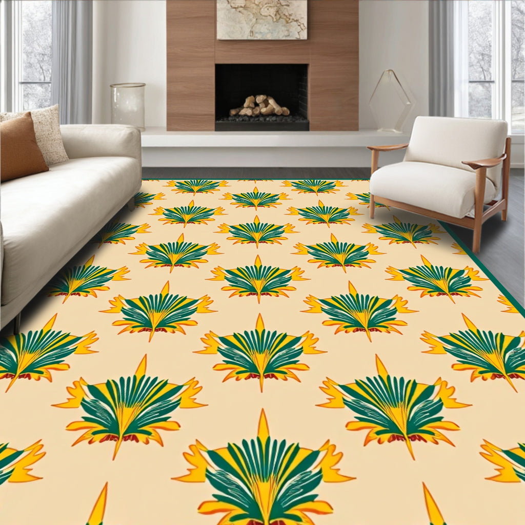 Green Yellow Palm Leaf Medallion Rug
