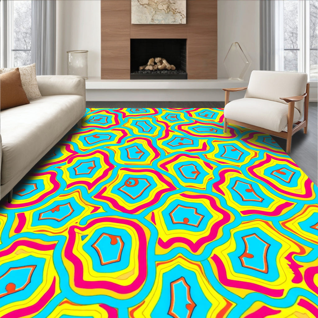 Vibrant Yellow Pink Blue Agate Rug