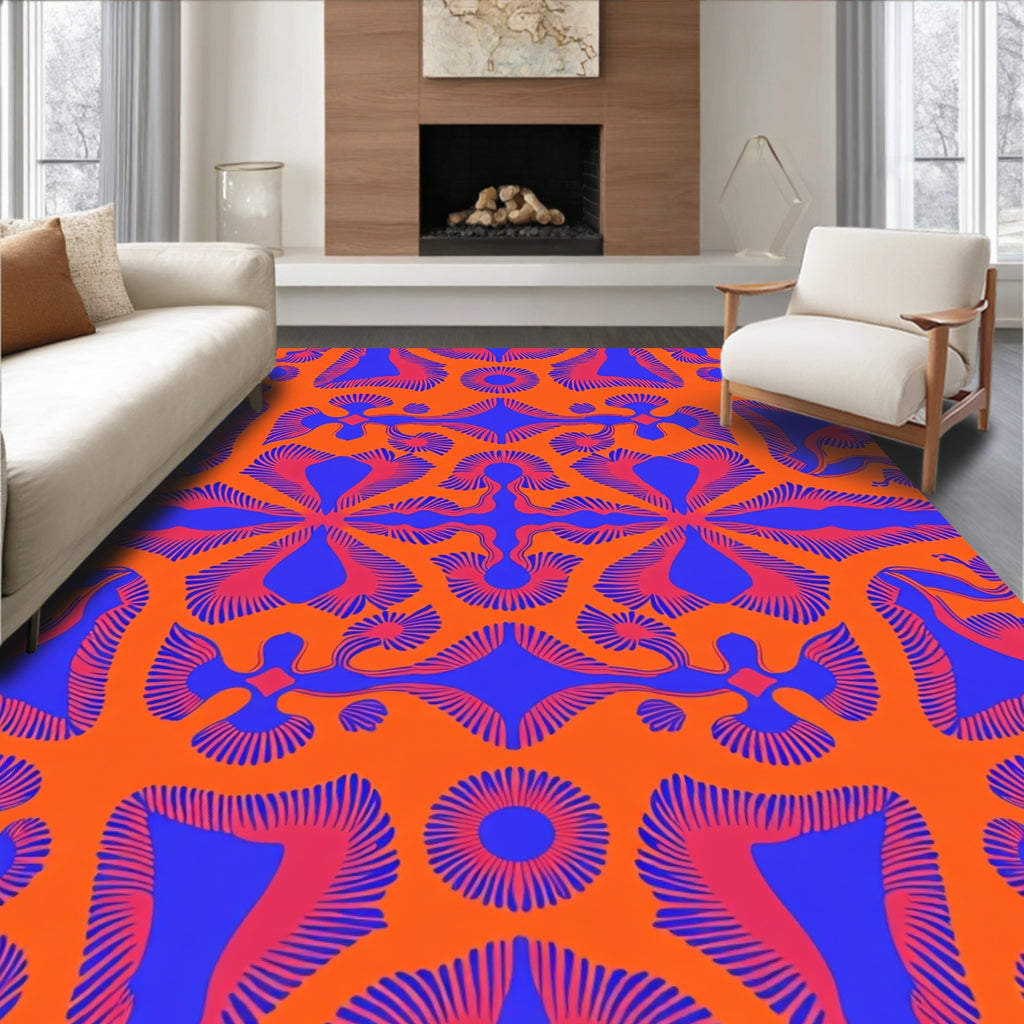 Bold Orange Purple Abstract Kaleidoscope Rug