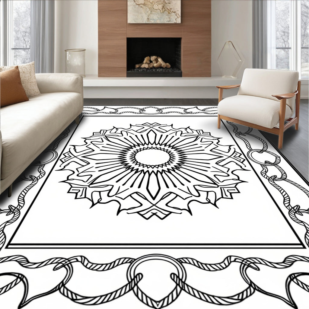 Geometric Mandala With Rope Border Rug