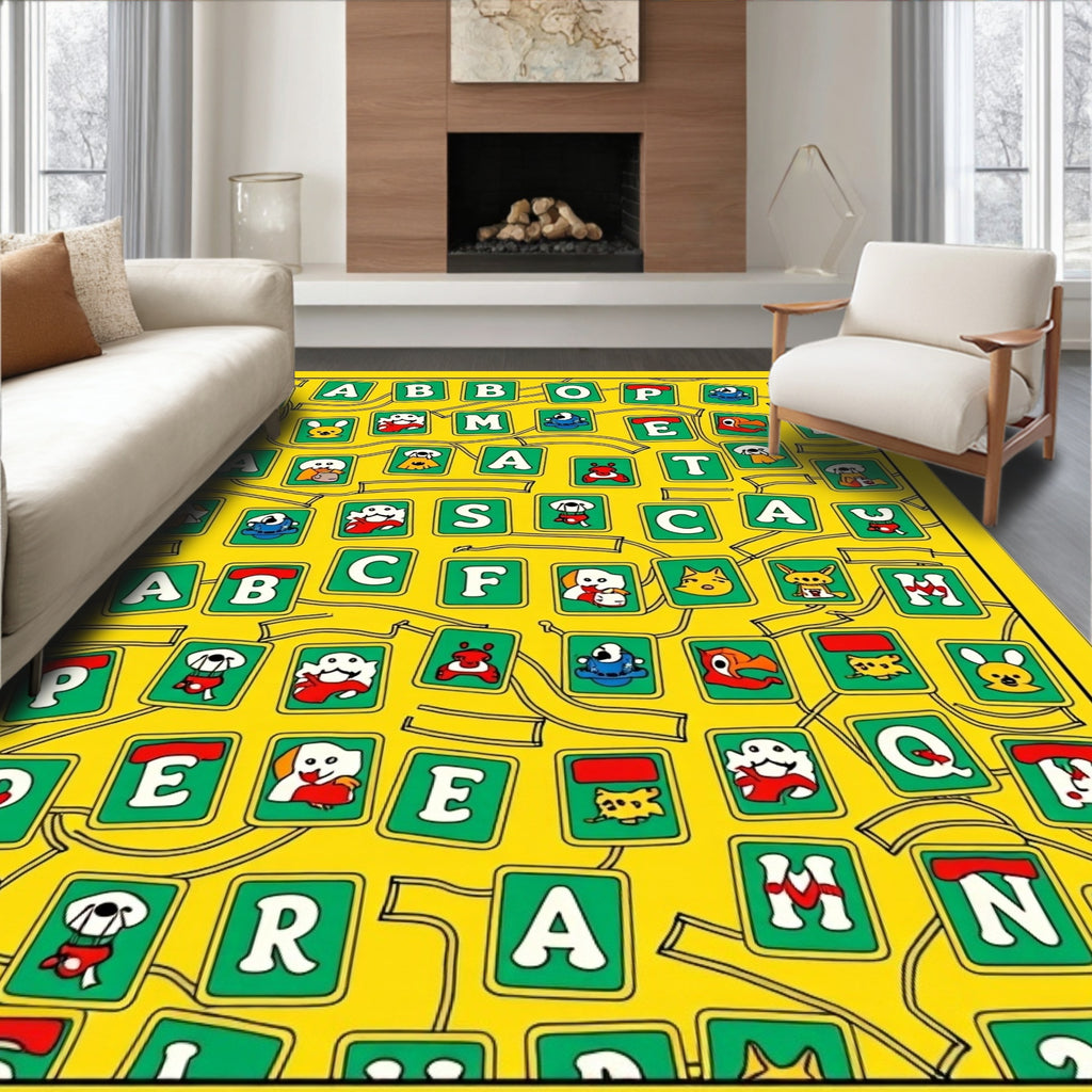 Alphabet Tiles Colorful Character Collage Rug