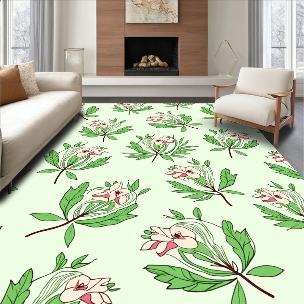 Blush Pink Green Branch Floral Rug