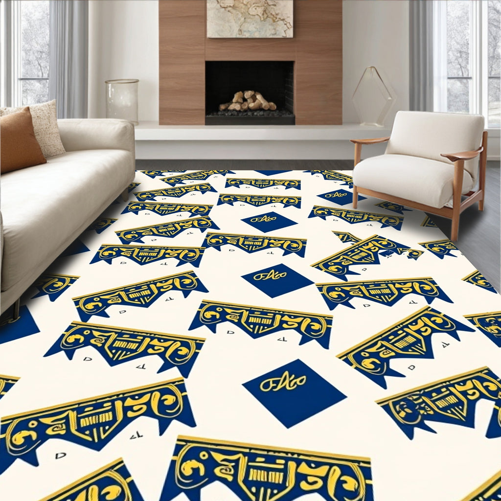 Azure Yellow Ornate Crest Accents Rug