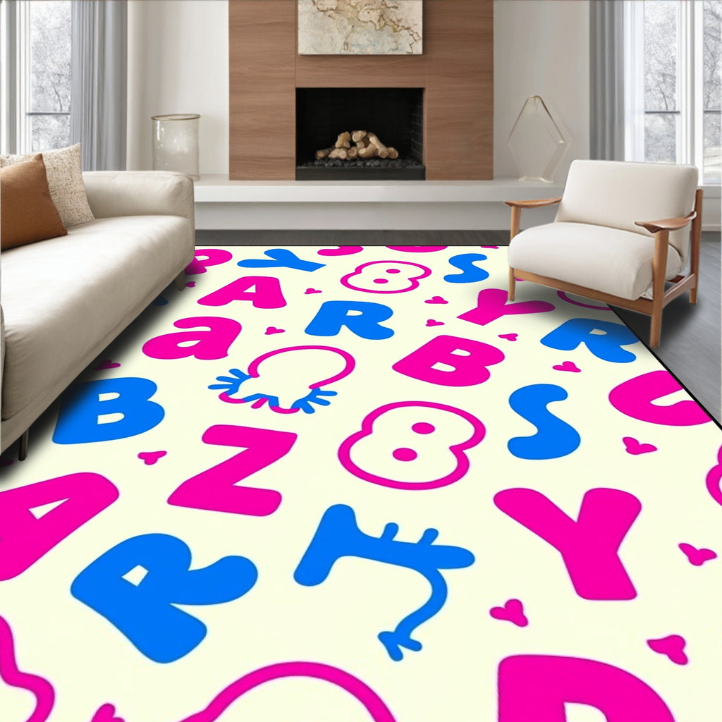 Bold Blue Pink Alphabet Hearts Rug