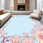 Soft Pink Floral Botanical Border Rug