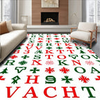 Red Green Alphabet Snowflakes Rug
