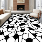 Bold Black White Soccer Ball Collage Rug