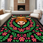 Brown Bull Pink Floral Garden Border Rug