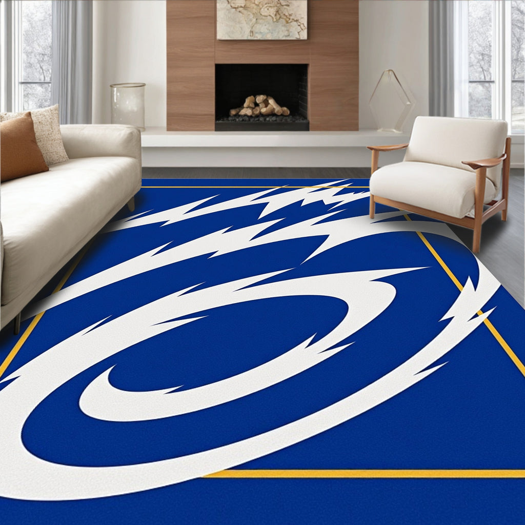 Bold Blue White Streaks Frame Rug