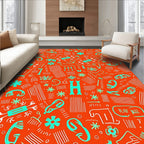 Orange Teal Abstract Primitive Creatures Rug
