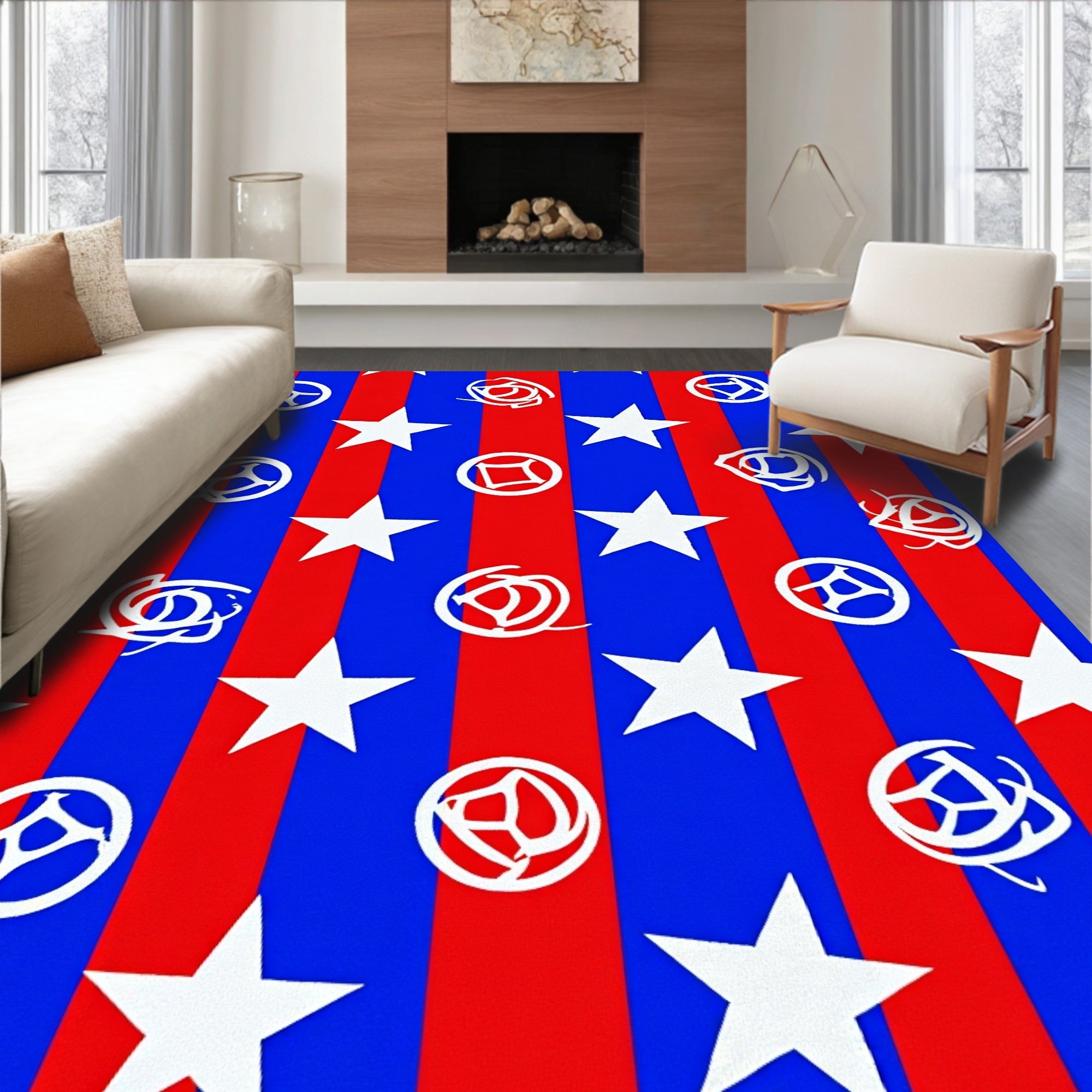 Red Blue Striped Star Medallion Rug