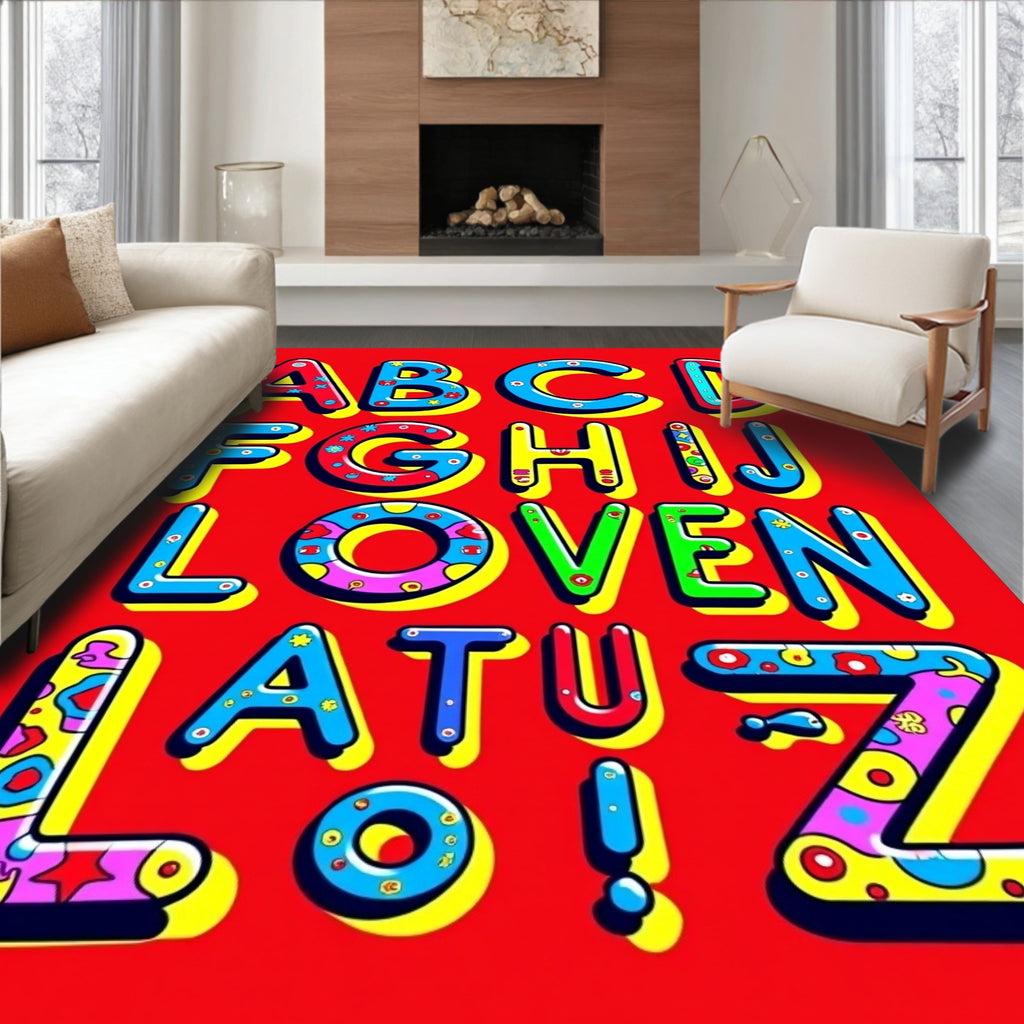 Whimsical Alphabet Multicolored Bold Letters Rug