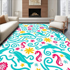 Aqua Dolphins Pink Seahorses Yellow Flowers Rug