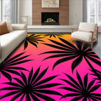 Black Palm Fronds Tropical Sunset Rug