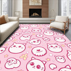 Pink Kawaii Cat Faces with Flowers Rug