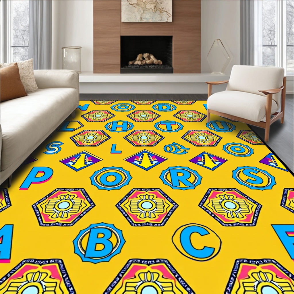 Yellow Alphabet Hexagon Geometric Rug