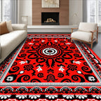 Vibrant Red Medallion Floral Scroll Rug