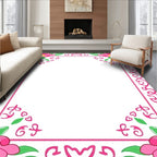 Whimsical Pink Floral Border Medallions Rug