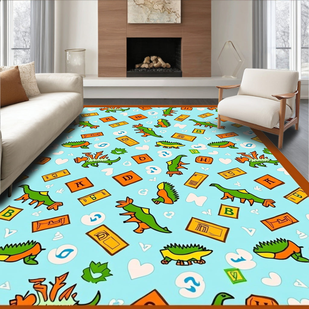 Green Dinosaurs With Orange Accents Rug