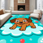 Happy Brown Puppy Cloud Bubbles Rug