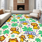 Whimsical Jungle Animals Floral Arrangement Rug