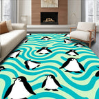 Playful Penguins on Teal Waves Rug