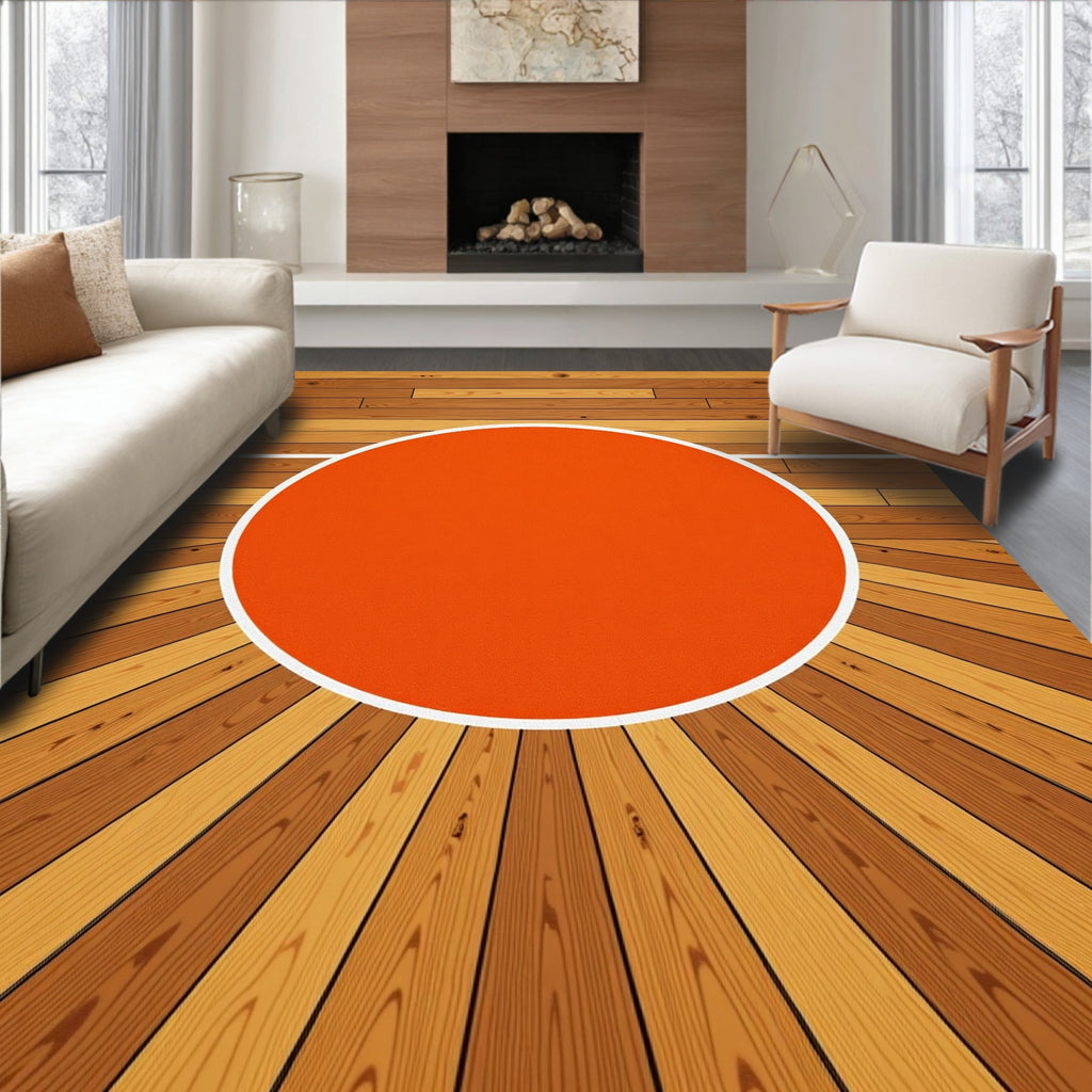 Orange Circle Wood Grain Rug