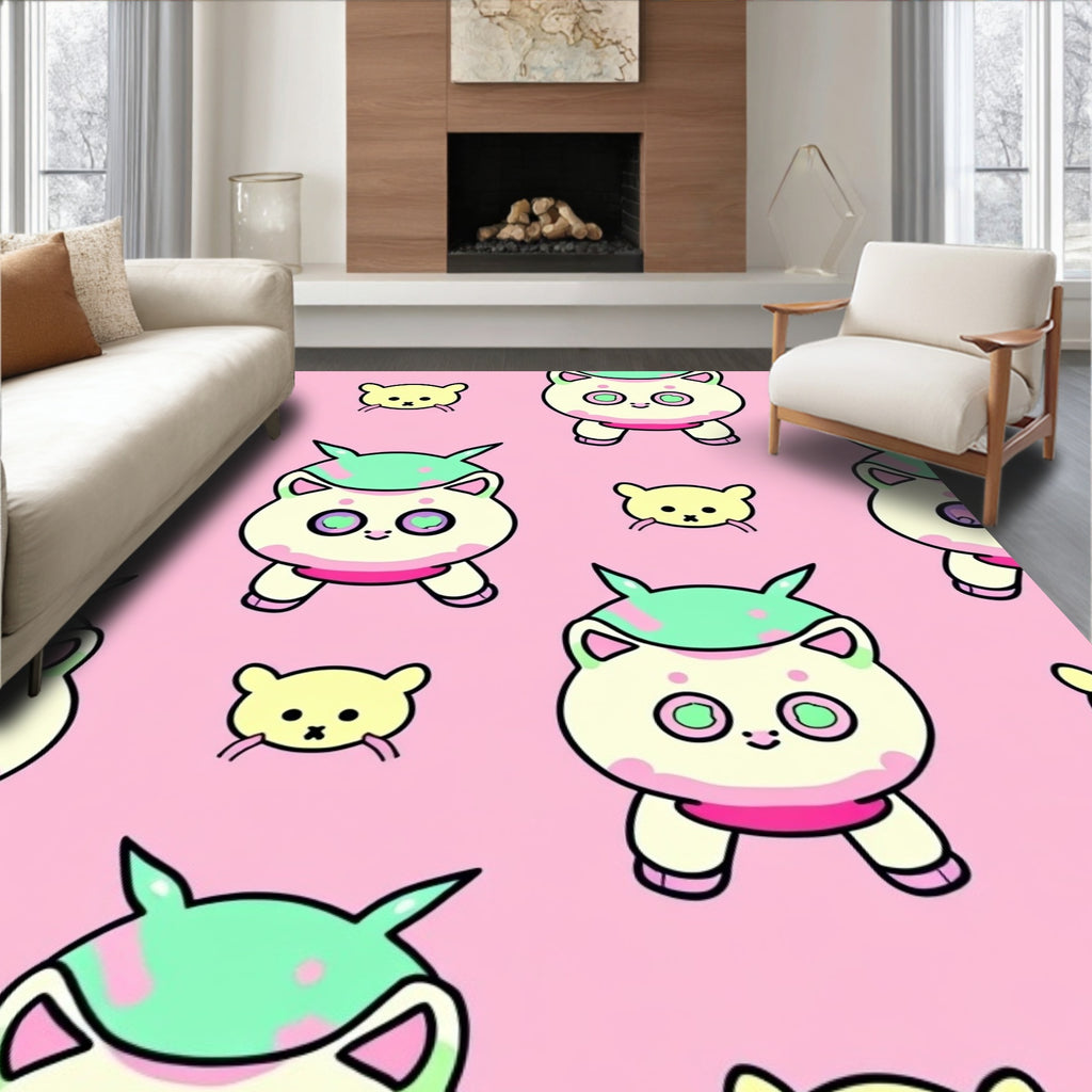 Cute Cat Pink Cream Mint Repeat Rug