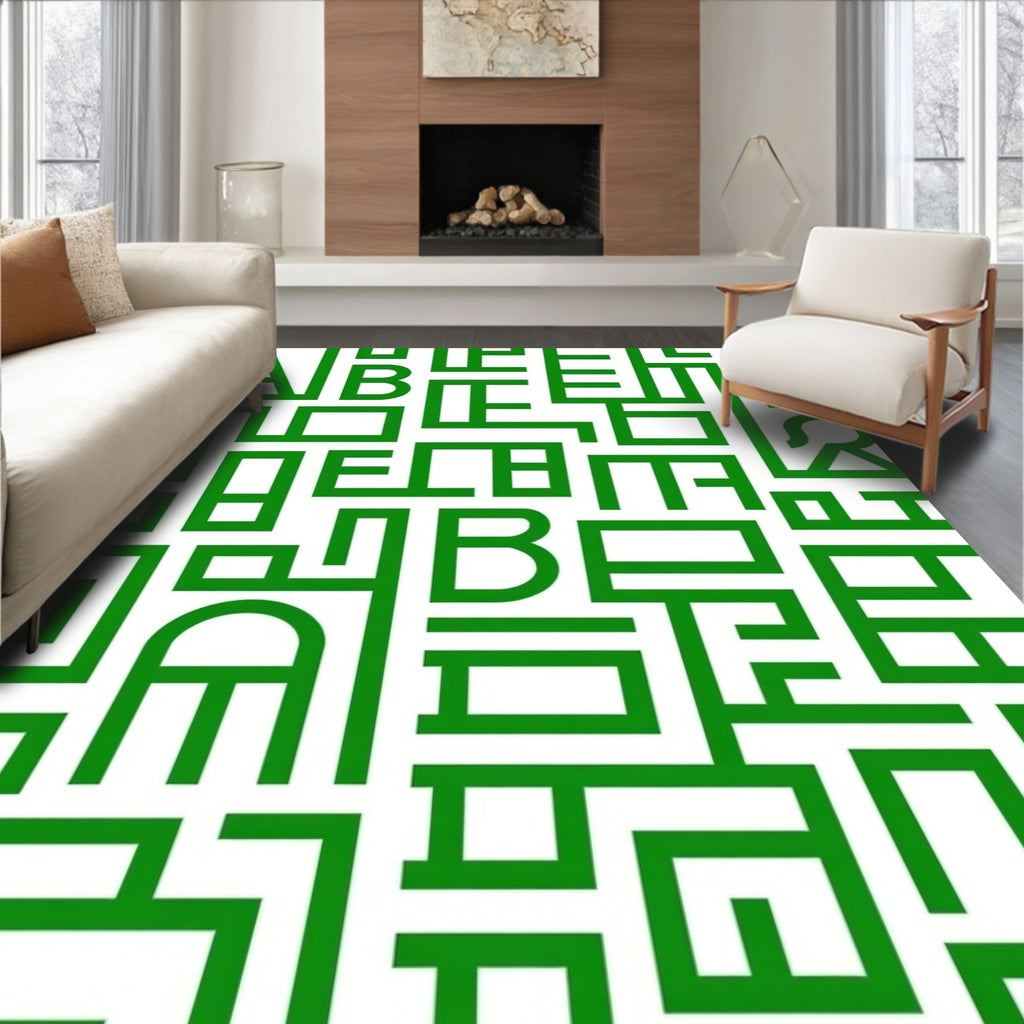 Emerald green abstract typography Rug