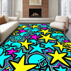 Bright Yellow Star Aqua Helmet Cluster Rug