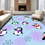 Cute Winter Penguins Snowflakes Background Rug