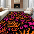 Vibrant Orange Pink Leafy Vines Rug