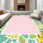 Whimsical Lion Jungle Leaf Pink Rug