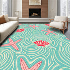 Aqua Pink Starfish Seashell Swirls Rug