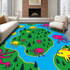 Vibrant Yellow Fish Pink Octopus Landscape Rug