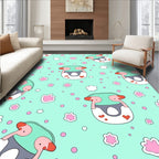 Cute Teal Flamingo Paw Print Rug