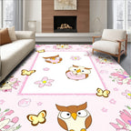 Sweet Pink Owl Butterflies Floral Rug