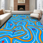 Whimsical Blue Orange Road Map Rug
