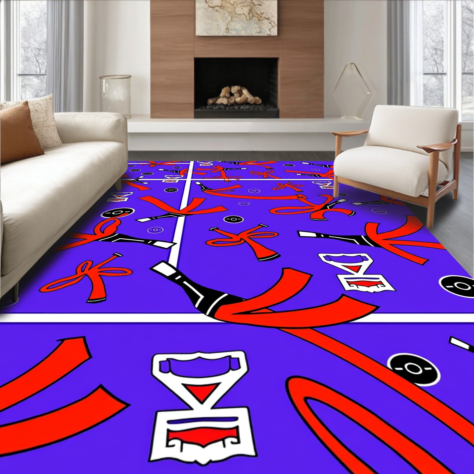Red Bow Ribbon Geometric Collage Rug