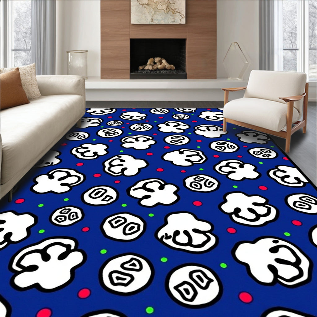 White Popcorn Dots Blue Rug