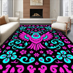Vibrant Pink Teal Bird Floral Scroller Rug