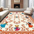 Whimsical Dancing Girls Orange Border Rug