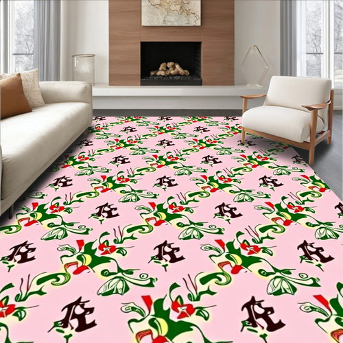 Abstract Red Green Swirl Floral Rug