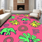 Vibrant Pink Elephant Tropical Foliage Rug