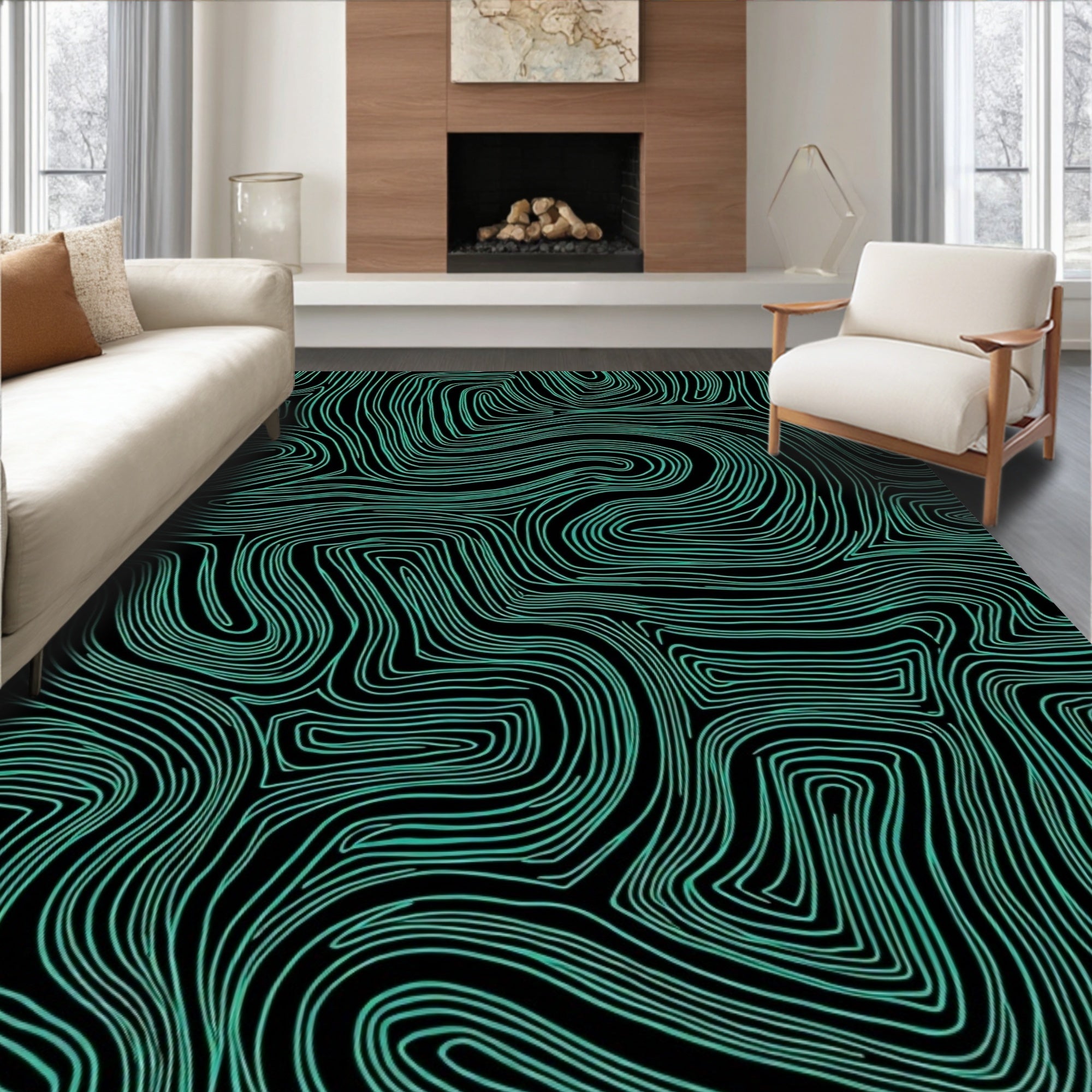 Teal Organic Contour Lines Rug