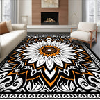 Bold Orange and White Floral Mandala Rug