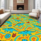 Whimsical Turquoise Dinosaurs Yellow Garden Rug
